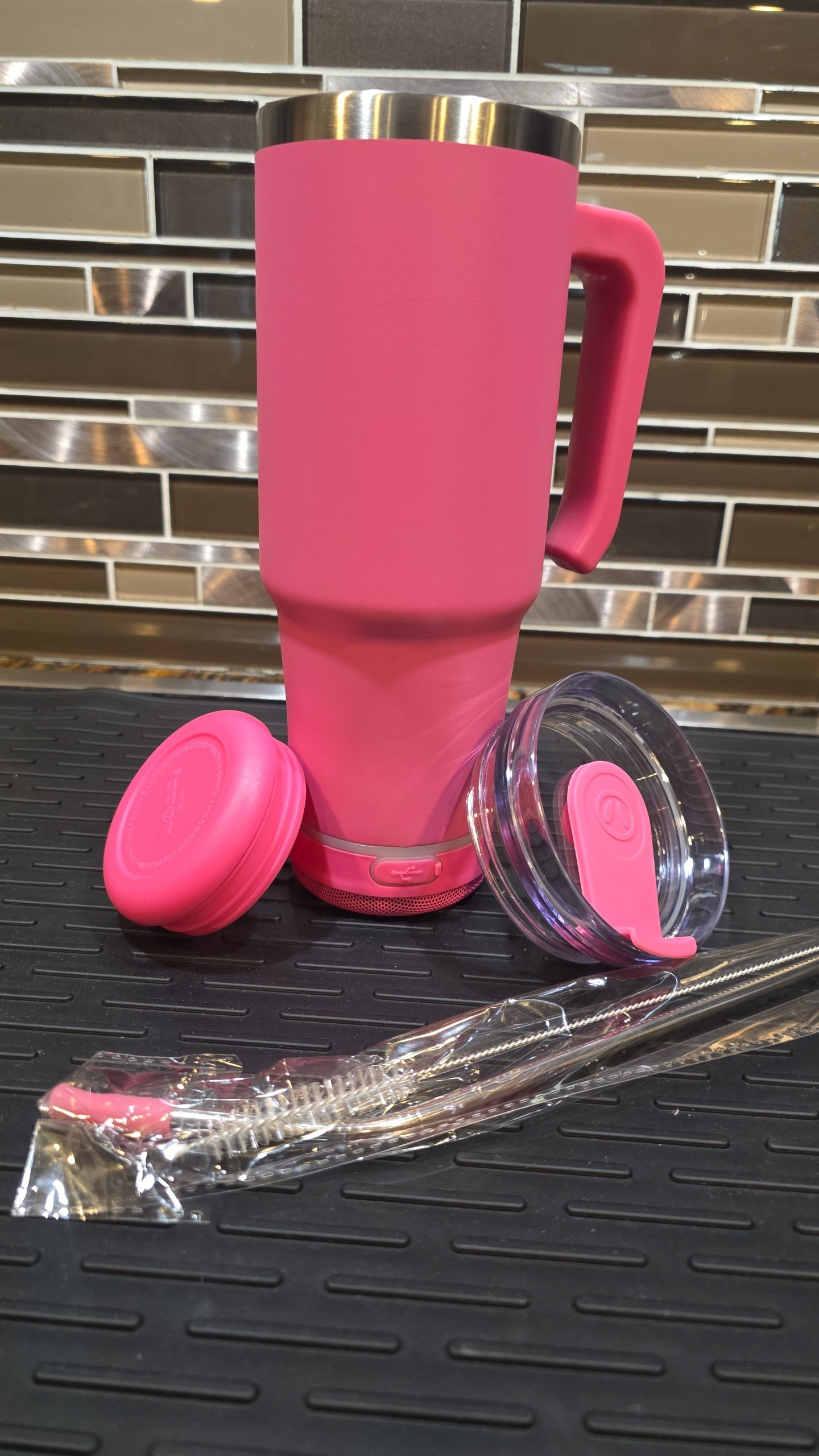 30oz PINK Stainless Steel Bluetooth Tumbler